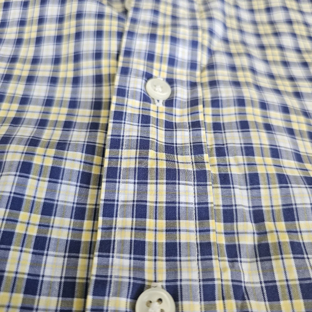 RL Ralph Lauren Blake Medium‎ Button Down Shirt Mens Short Sleeve Checkered Blue